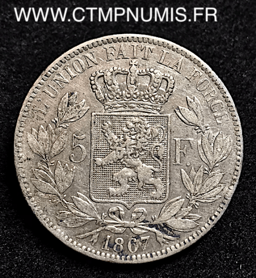 BELGIQUE   5 FRANCS  ARGENT   LEOPOLD II   1867