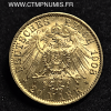 ALLEMAGNE PRUSSE 20 MARK OR 1908 A SUP