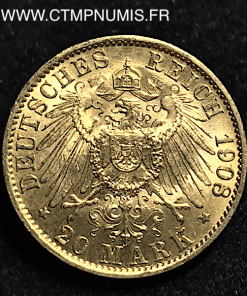 ALLEMAGNE PRUSSE 20 MARK OR 1908 A SUP