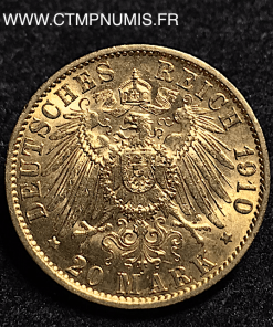 ALLEMAGNE PRUSSE 20 MARK OR 1910 A SUP