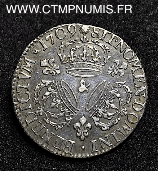 LOUIS XIV 1/4 ECU ARGENT AUX 3 COURONNES 1709 AIX