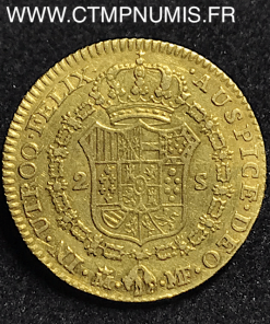 ESPAGNE 2 ESCUDOS OR CHARLES IV 1794 MADRID