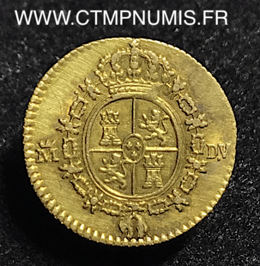 ESPAGNE 1/2 ESCUDO OR CHARLES III 1786 MADRID