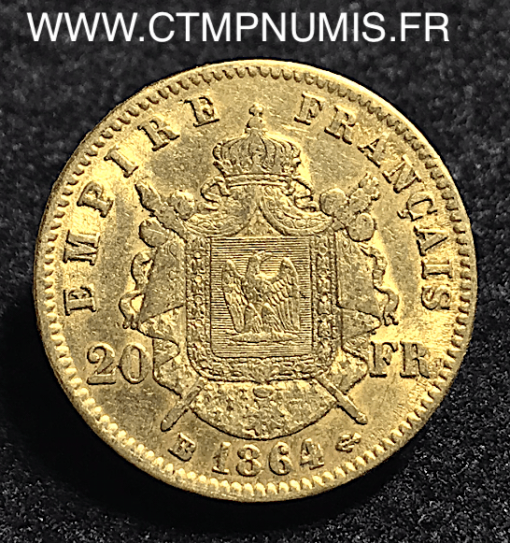 20,FRANCS,OR,NAPOLEON,1864,GRAND,BB,STRASBOURG,