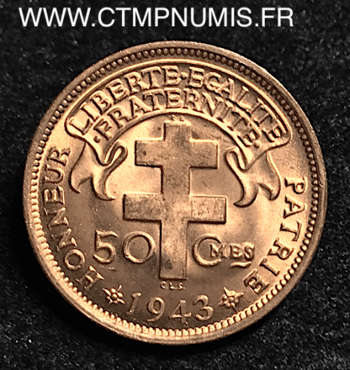 ,50,CENTIMES,1943,SPL,AFRIQUE,EQUATORIALE,