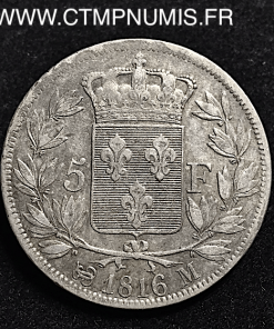 5 FRANCS ARGENT LOUIS XVIII 1816 M TOULOUSE