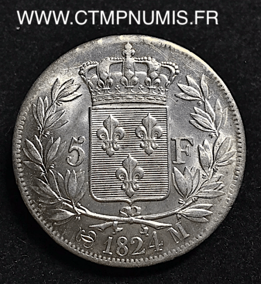 5 FRANCS ARGENT LOUIS XVIII 1824 M TOULOUSE