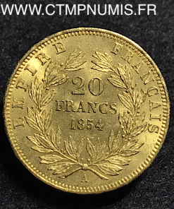 ,20,FRANCS,OR,NAPOLEON,TETE,NUE,1854,A,PARIS