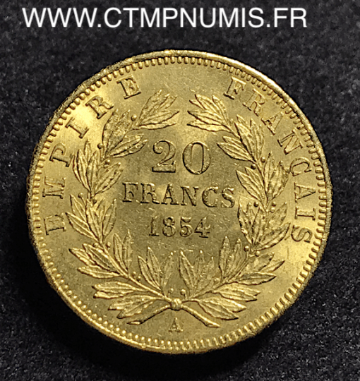 ,20,FRANCS,OR,NAPOLEON,TETE,NUE,1854,A,PARIS