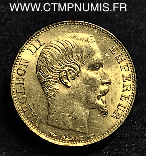 ,20,FRANCS,OR,NAPOLEON,TETE,NUE,1854,A,PARIS