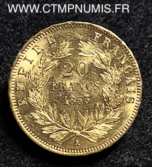 ,20,FRANCS,OR,NAPOLEON,1855,A,PARIS,SUP,