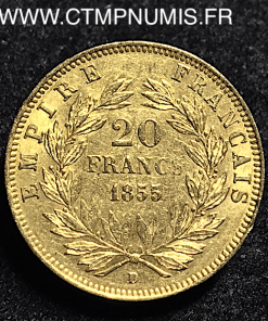 ,20,FRANCS,OR,NAPOLEON,III,TETE,NUE,1855,LYON,
