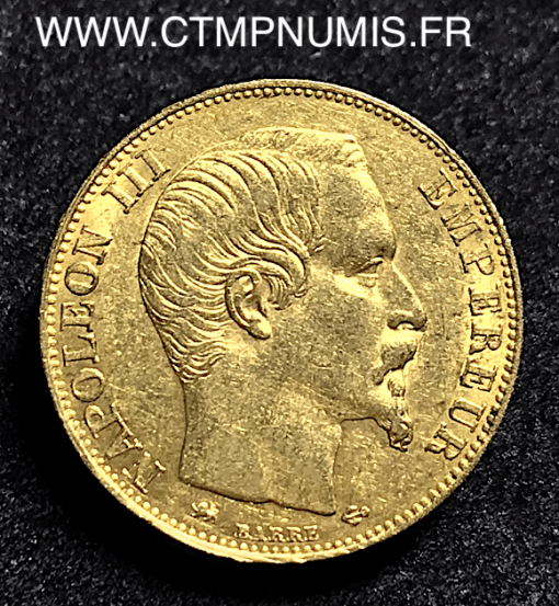 ,20,FRANCS,OR,NAPOLEON,III,TETE,NUE,1855,LYON,