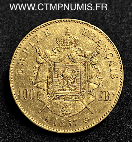 ,100,FRANCS,OR,NAPOLEON,1857,A,PARIS,TETE,NUE