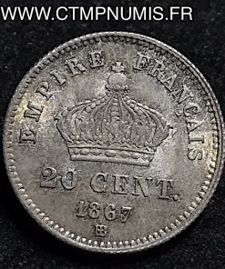 , 20,CENTIMES,ARGENT,1867,BB,STRASBOURG,SPL