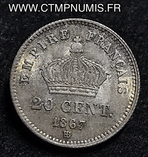 , 20,CENTIMES,ARGENT,1867,BB,STRASBOURG,SPL