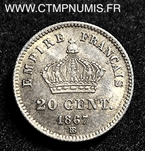 ,20,CENTIMES,ARGENT,NAPOLEON,1867,STRASBOURG,