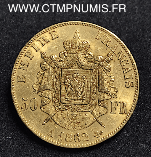 ,50,FRANCS,OR,NAPOLEON,LAUREE,1862,PARIS,