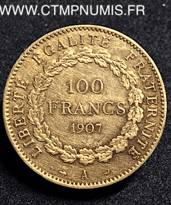 100 FRANCS OR GENIE REPUBLIQUE 1907 A PARIS 