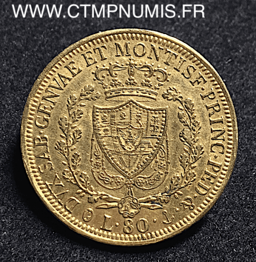 ITALIE 80 LIRE OR CHARLES FELIX 1829 GENES