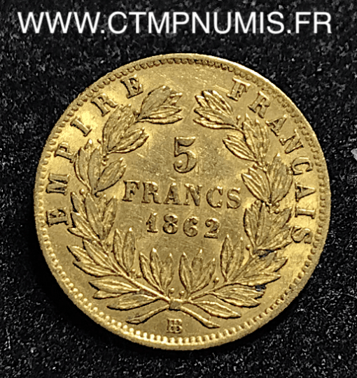 5 FRANCS OR NAPOLEON III 1862 STRASBOURG