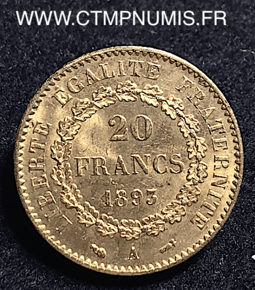 20 FRANCS OR GENIE 1893 A PARIS