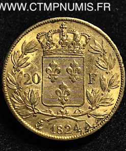 20 FRANCS OR LOUIS XVIII BUSTE NU 1824 A PARIS