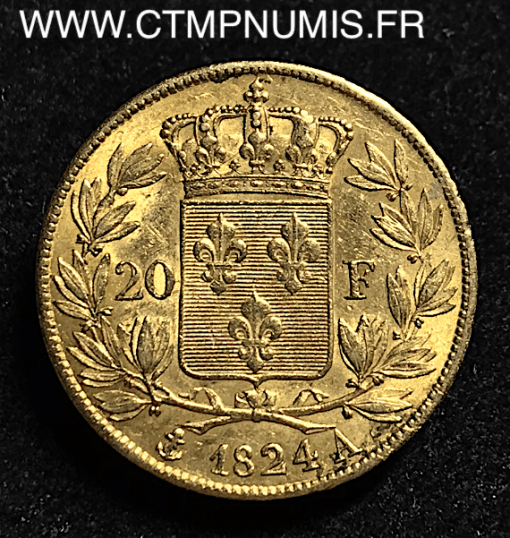 20 FRANCS OR LOUIS XVIII BUSTE NU 1824 A PARIS