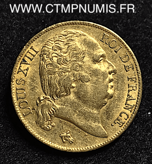 20 FRANCS OR LOUIS XVIII BUSTE NU 1824 A PARIS