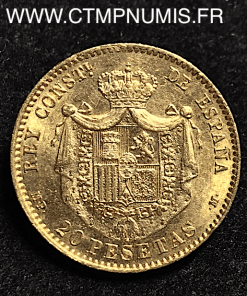 ESPAGNE 20 PESETAS OR ALPHONSE XIII 1890 MPM