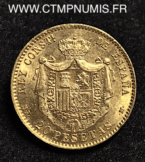 ESPAGNE 20 PESETAS OR ALPHONSE XIII 1890 MPM