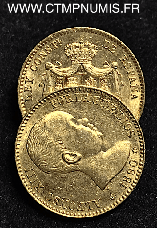 ESPAGNE 20 PESETAS OR ALPHONSE XIII 1890 MPM