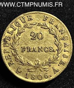 20 FRANCS OR NAPOLEON I° TETE NUE 1806 PARIS