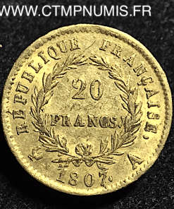 20 FRANCS OR NAPOLEON I° LAUREE 1807 PARIS
