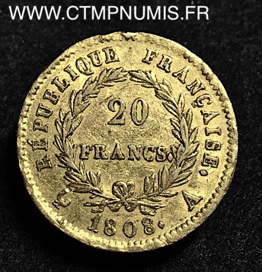 20 FRANCS OR NAPOLEON I° TETE LAUREE 1808 A