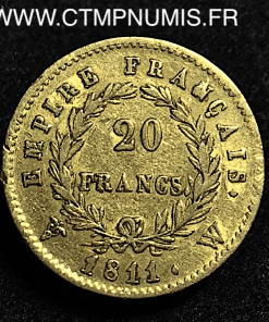 20 FRANCS OR NAPOLEON I° EMPIRE 1811 W LILLE