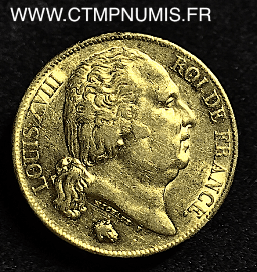 20 FRANCS OR LOUIS XVIII BUSTE NU 1818 A PARIS