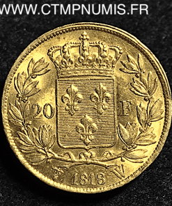 20 FRANCS OR LOUIS XVIII BUSTE NU 1818 W LILLE