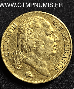 20 FRANCS OR LOUIS XVIII BUSTE NU 1818 W LILLE