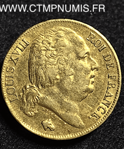 20 FRANCS OR LOUIS XVIII BUSTE NU 1818 W LILLE 