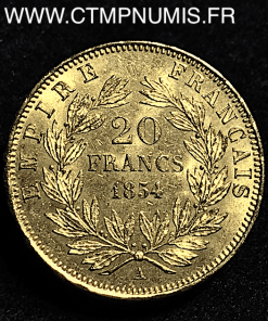 20 FRANCS OR NAPOLEON III TETE NUE 1854 A SUP
