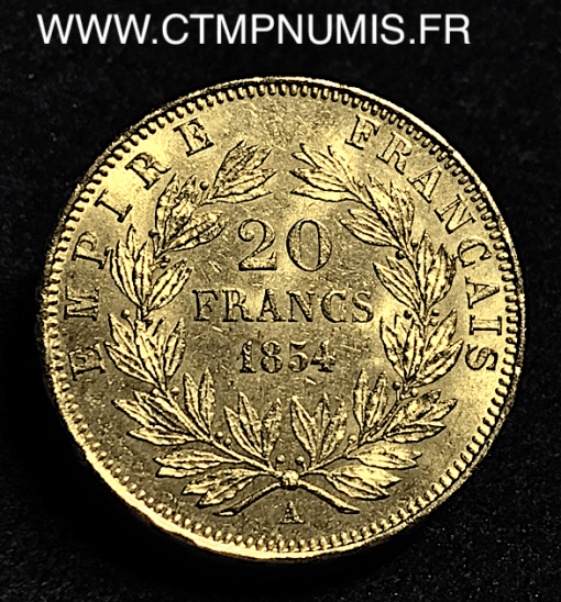 20 FRANCS OR NAPOLEON III TETE NUE 1854 A SUP