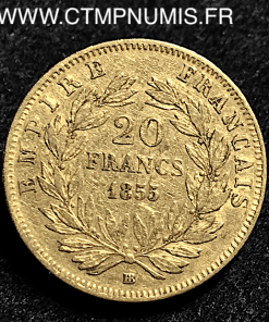 20 FRANCS OR NAPOLEON III 1855 STRASBOURG