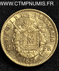 20 FRANCS OR NAPOLEON III 1870 A PARIS