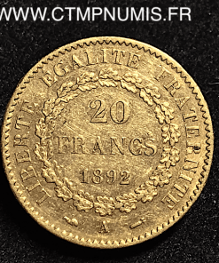 20 FRANCS OR GENIE II° REPUBLIQUE 1892 A PARIS