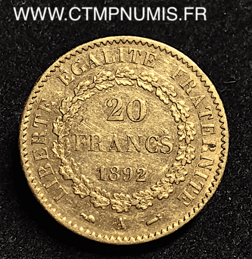 20 FRANCS OR GENIE II° REPUBLIQUE 1892 A PARIS