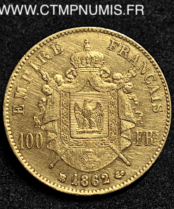 100 FRANCS OR NAPOLEON III 1862 STRASBOURG