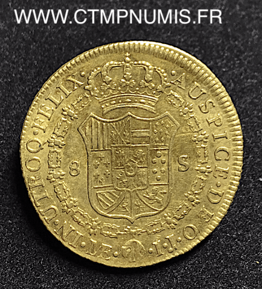 PEROU 8 ESCUDOS OR CHARLES IIII 1796 IJ LIMA