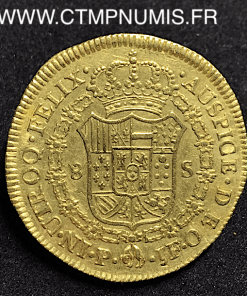 COLOMBIE 8 ESCUDOS OR CHARLES IIII 1800 JF POPAYAN