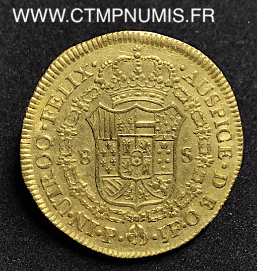 COLOMBIE 8 ESCUDOS OR CHARLES IIII 1800 JF POPAYAN